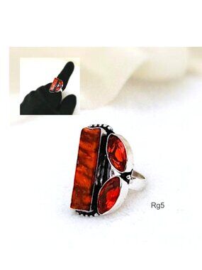 Red Gem Ring Natural Variscite+Garnet 925 Silver